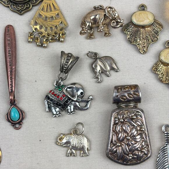 Pendant Charm Craft Lot - 115+ Earthy Nature Elephant Feather Tree Wood Key - Picture 11 of 12